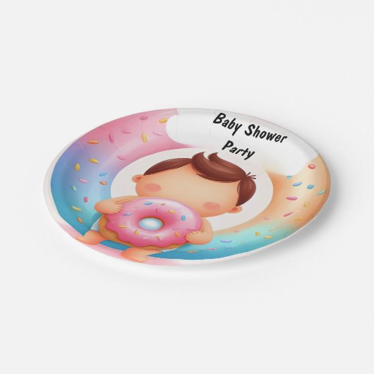 Als dromen roze blauwe donuts en luiers Baby showe Papieren Bordje (Gekanteld)