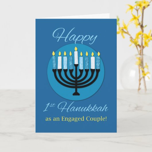 Als een geëngageerde parenoot First Hanukkah Menor Kaart (Gele Bloem)