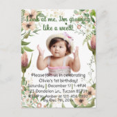 Als een onkruid groeiend, meisje eerste verjaardag briefkaart (Voorkant)