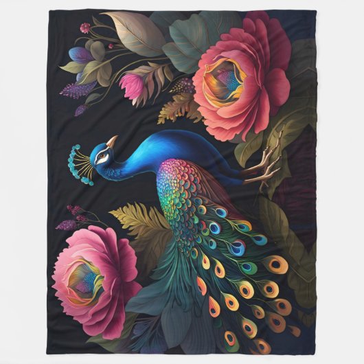  als een pauw in pioenen fleece deken (Voorkant)