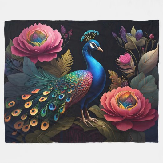  als een pauw in pioenen fleece deken (Voorkant (Horizontaal))