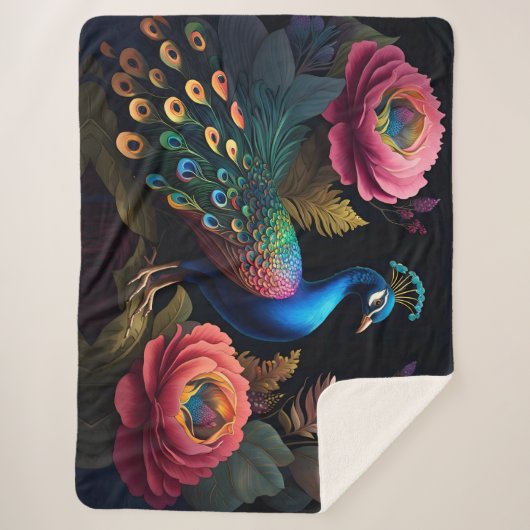 als een pauw in pioenen sherpa deken (Voorkant)
