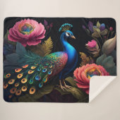  als een pauw in pioenen sherpa deken (Voorkant (horizontaal))