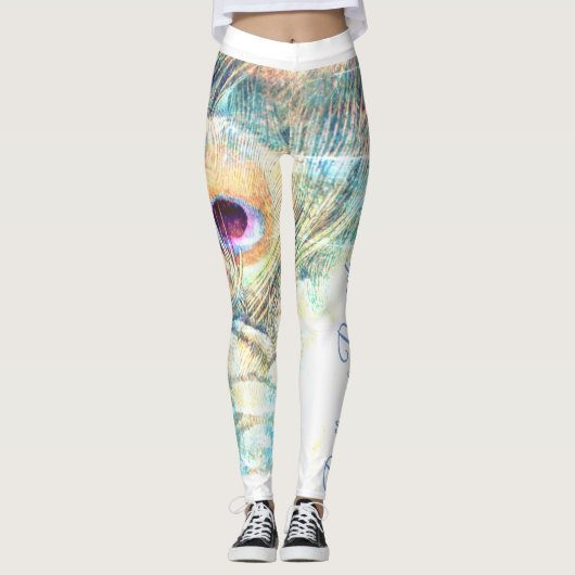  als een pauwenveer pastel wit leggings (Voorkant)