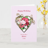 Als een zusje voor mij verjaardag Antiek Rozen Kaart (Gele Bloem)