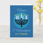 Als familie eerste Hanukkah Menorah op Dark Blue Kaart (Gele Bloem)