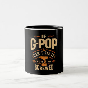 Als G-Pop kan repareren het grappige klusjesman op Tweekleurige Koffiemok