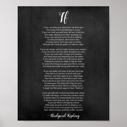 Als gedicht door Rudyard Kipling Black en White Po Poster (Voorkant)
