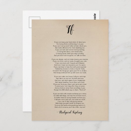 Als gedicht door Rudyard Kipling Briefkaart (Voorkant / Achterkant)