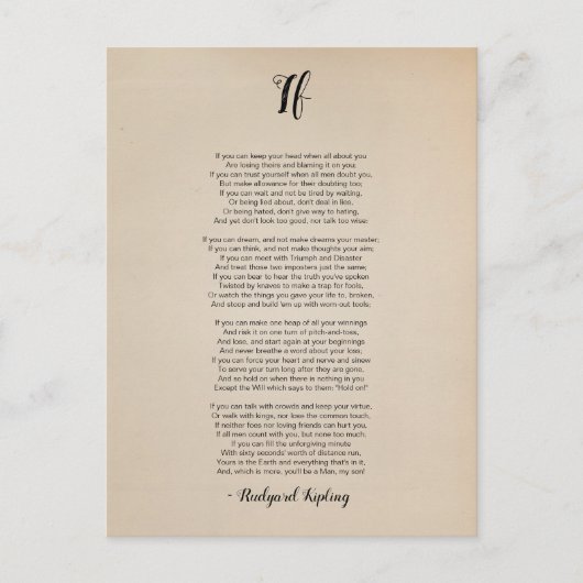 Als gedicht door Rudyard Kipling Briefkaart (Voorkant)