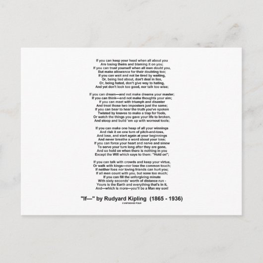 Als gedicht door Rudyard Kipling (Inspirerend gedi Briefkaart (Voorkant)
