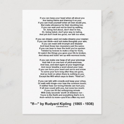 Als gedicht door Rudyard Kipling (Inspirerend gedi Briefkaart (Voorkant)