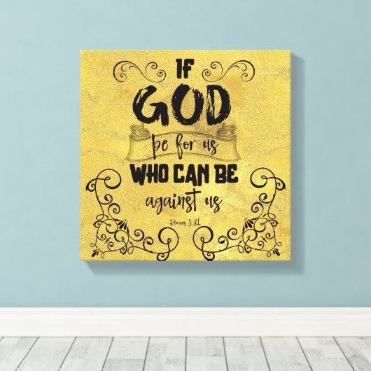  als God voor ons is KJV Bijbel Verse Canvas Afdruk (Insitu (Houten vloer))