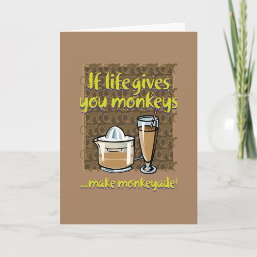 Als het leven je apen geeft Bruin BG Gevouwen Notitiekaartje (Voorkant)