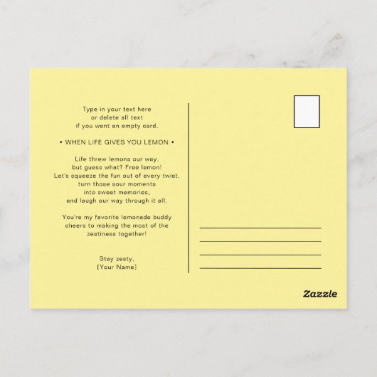 Als het leven je citroenvriendschap geeft briefkaart (Achterkant)