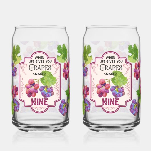 'Als het leven je druiven geeft, maak dan wijn': C Blikvorm Glas (Links)