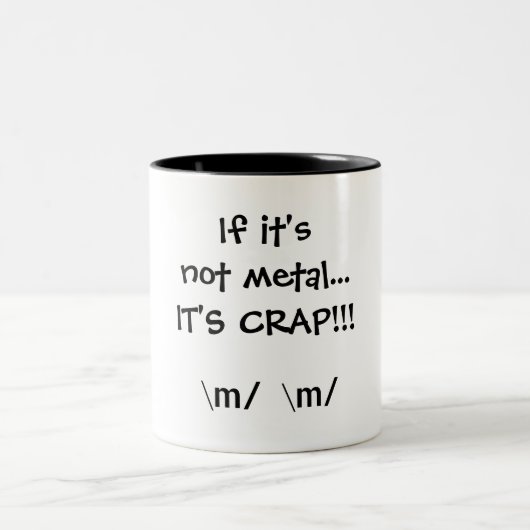 Als het niet metaal is... is het CRAP!!!, \m/ \m/ Tweekleurige Koffiemok (Center)