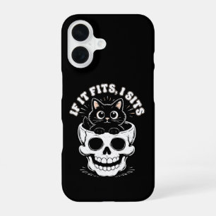 Als het past, ga ik zitten Zwarte kat schedel Mini iPhone 16 Hoesje
