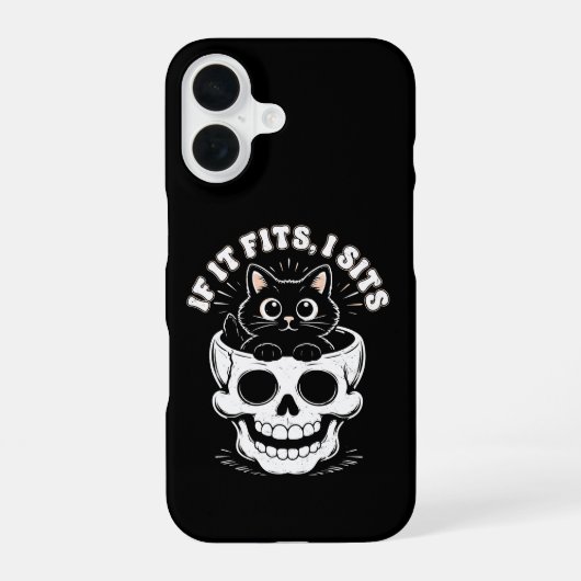 Als het past, ga ik zitten Zwarte kat schedel Mini iPhone 16 Hoesje (Achterkant)