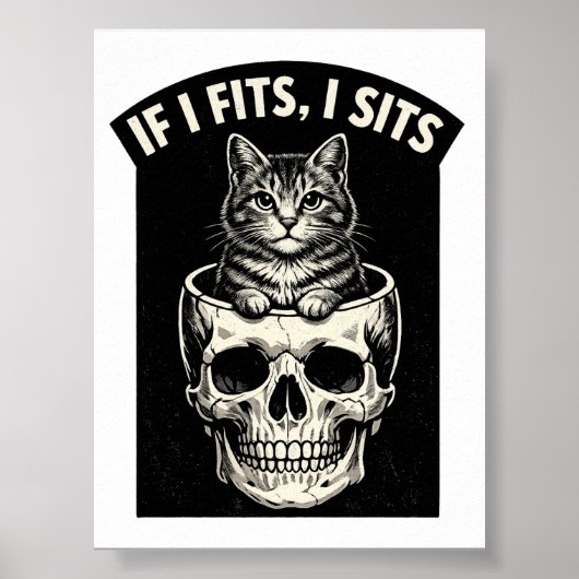 Als het past, zit het Zwarte Katten Schedel Printb Poster (Voorkant)