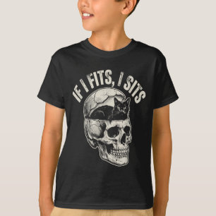 Als het past, zit ik Zwarte Kat Schedel Meme Goth T-shirt