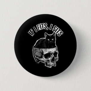 Als het past, zit ik Zwarte Kat Schedel Meme Gotis Ronde Button 5,7 Cm