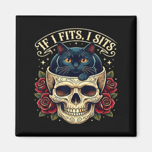 Als het past zit zwarte kat schedel gothic donkere magneet