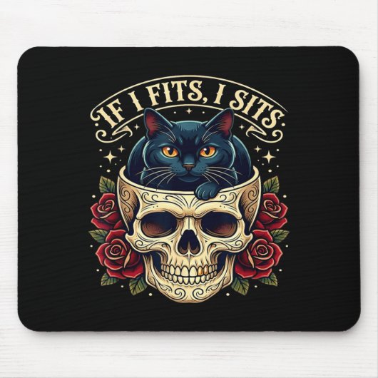 Als het past zit zwarte kat schedel gothisch donke muismat (Voorkant)