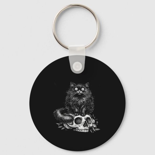 Als het past zit zwarte kat schedel gotische donke sleutelhanger (Voorkant)