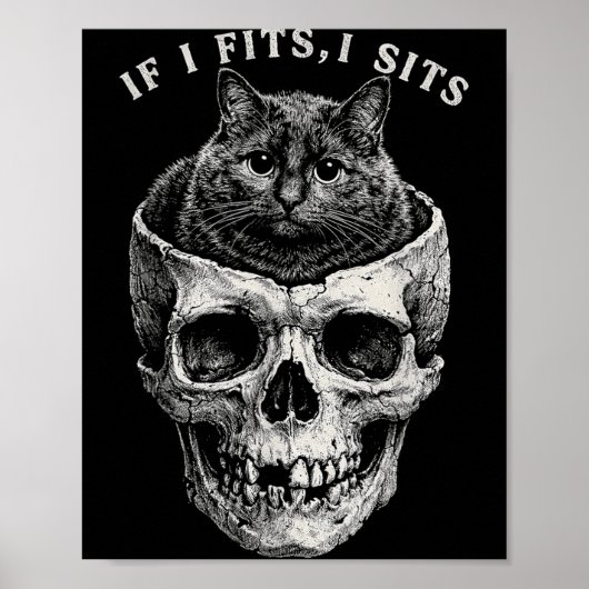 Als het past, zit Zwarte Kat Schedel Grappig Minim Poster (Voorkant)