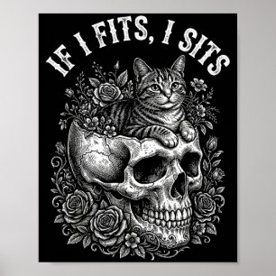 Als het past zit zwarte kat schedel minimalistisch poster