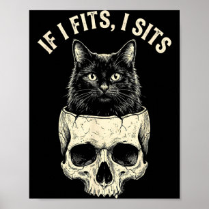 Als het past zit Zwarte Kat Schedel Minimalistisch Poster