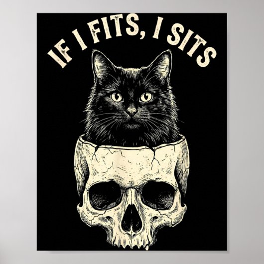 Als het past zit Zwarte Kat Schedel Minimalistisch Poster (Voorkant)