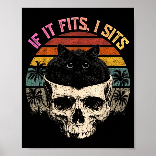 Als het past Zit Zwarte Kat Schedel Minimalistisch Poster (Voorkant)