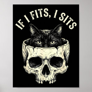 Als het past zit zwarte kat schedel minimalistisch poster