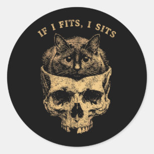 Als het past Zit Zwarte Kat Schedel Minimalistisch Ronde Sticker