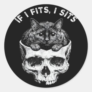 Als het past zit zwarte kat schedel minimalistisch ronde sticker