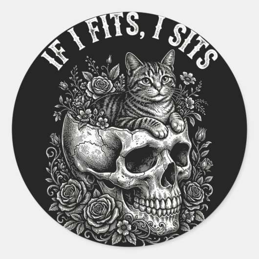 Als het past zit zwarte kat schedel minimalistisch ronde sticker (Voorkant)