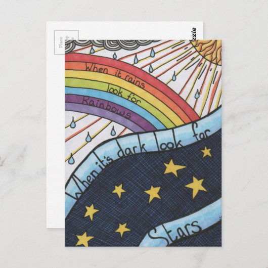 Als het regent, zoek dan naar regenbogen briefkaart (Voorkant / Achterkant)