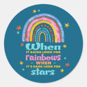 Als het regent, zoek dan naar regenbogen ronde sticker (Voorkant)