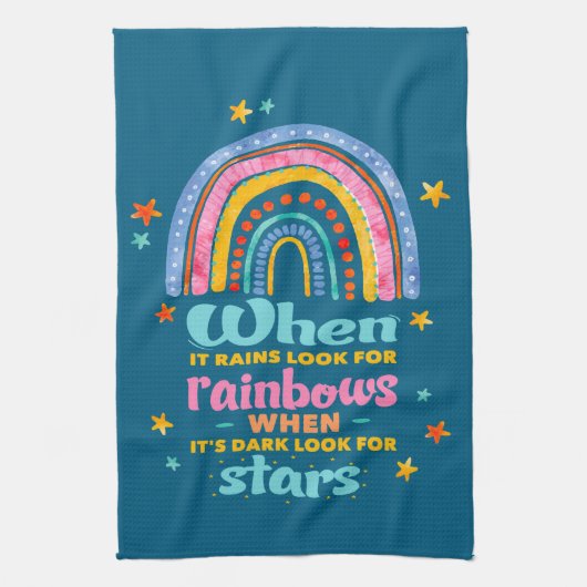Als het regent, zoek dan naar regenbogen theedoek (Verticaal)