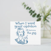 Als ik je mening wil, verwijder ik de knevel blauw briefkaart (Staand voorkant)