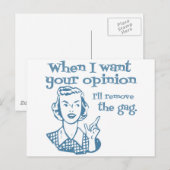 Als ik je mening wil, verwijder ik de knevel blauw briefkaart (Voorkant / Achterkant)