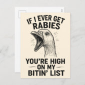 Als ik ooit rabiës gans krijg - grappig boos dier feestdagenkaart (Voorkant / Achterkant)