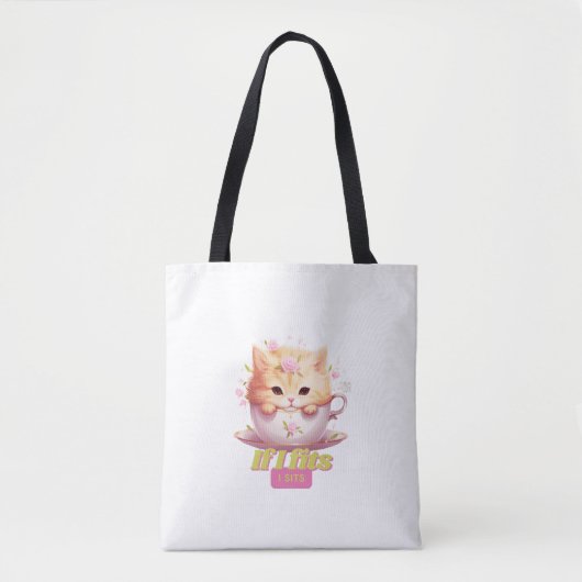 "Als ik past, zit ik" kattenliefhebbers Tote Bag (Voorkant)