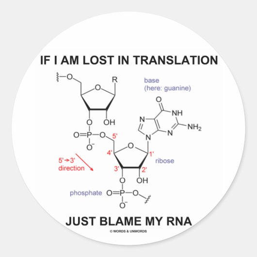 Als ik vertaal ben, geef dan mijn RNA de schuld Ronde Sticker (Voorkant)