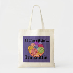 Als ik zit, ben ik Canvas tas aan het breien