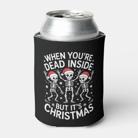 Als je binnen dood bent is het kerstskelet Kerstmi Blikjeskoeler (Blikje Voorkant)