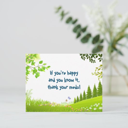 Als je blij bent en je weet het grap bomen briefkaart (Staand voorkant)