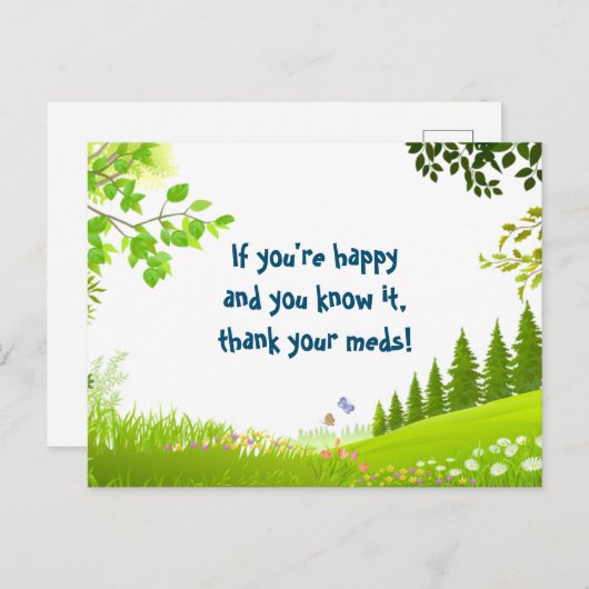 Als je blij bent en je weet het grap bomen briefkaart (Voorkant / Achterkant)